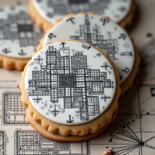 Galletas decoradas como planos antiguos de la ciudad de Madrid.
