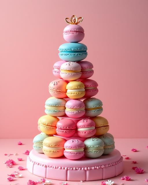 Torre de macarons con colores personalizados para una fiesta.