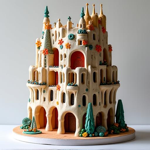 Réplica en pastel de un famoso edificio modernista de Madrid.